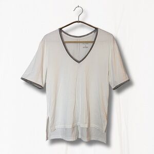 ✨ Anthropologie Pilcro White V-Neck Tee with Metallic Silver Trim - Size XS